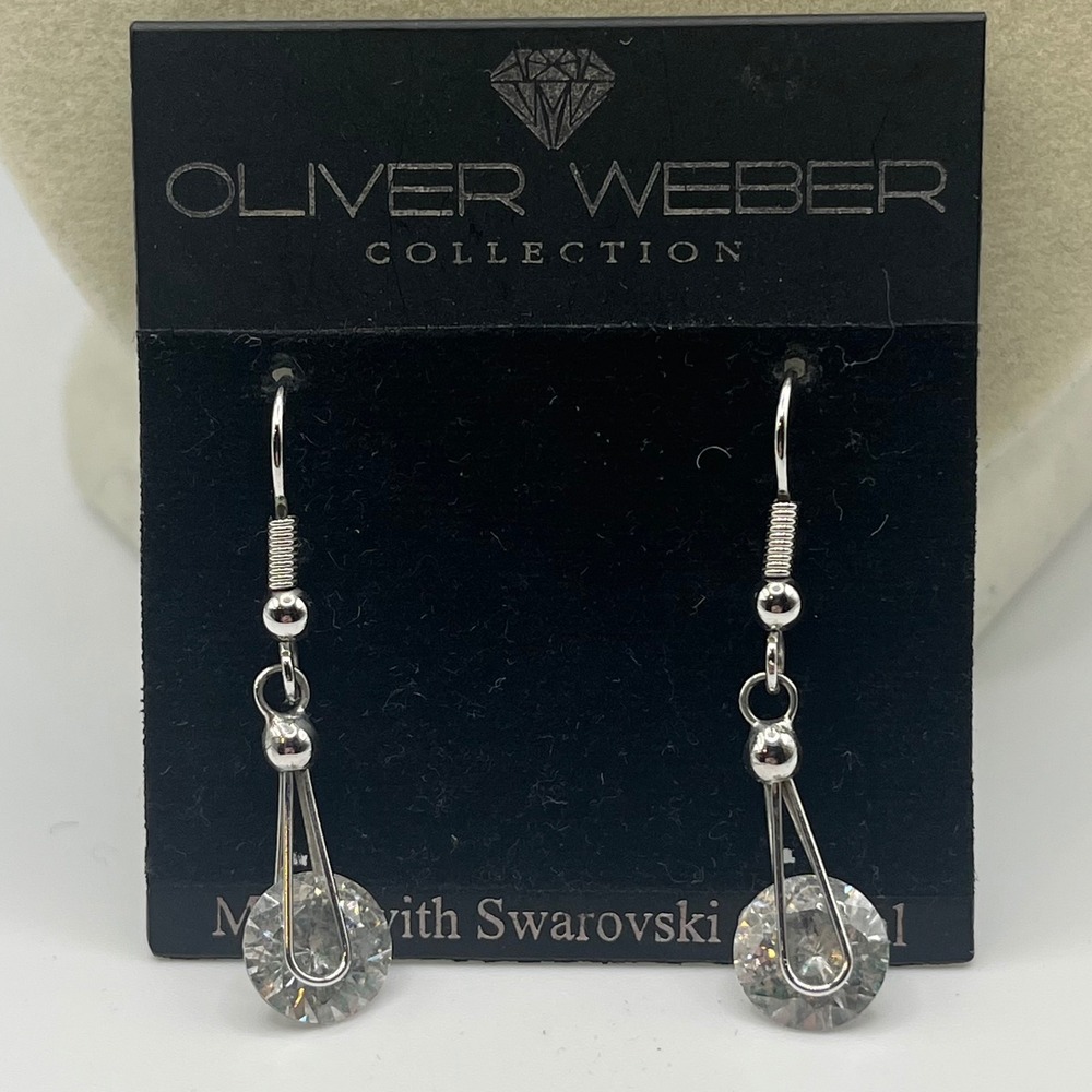 Oliver Weber Collection Swarovski Crystal Drop Earrings Silver Tone Dangle‎
